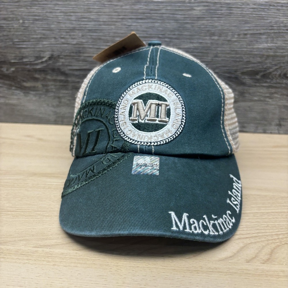 Mackinac Island Hat Cap Snap Back Green Mesh Trucker Patch Mens NWT